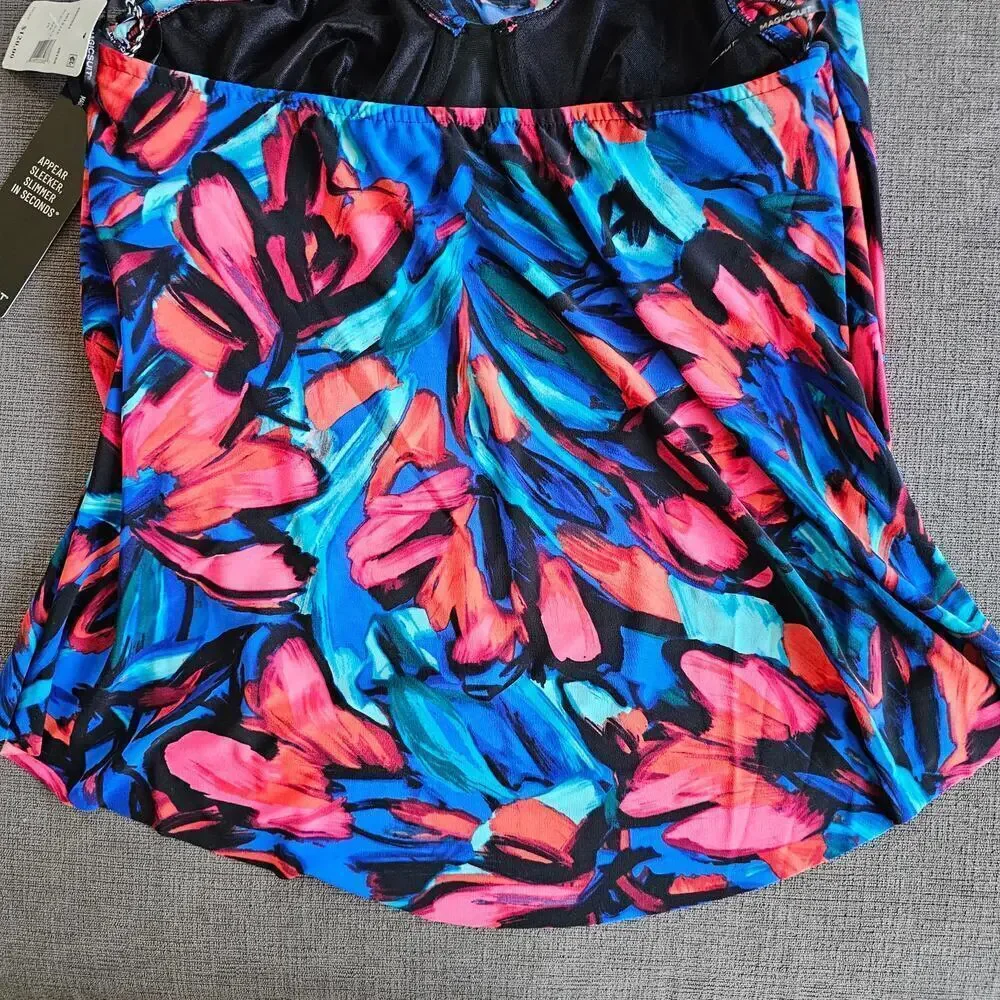 Magicsuit Women's Multi Sophie Cowl Neck High Low Hem Tankini Top Size 10
